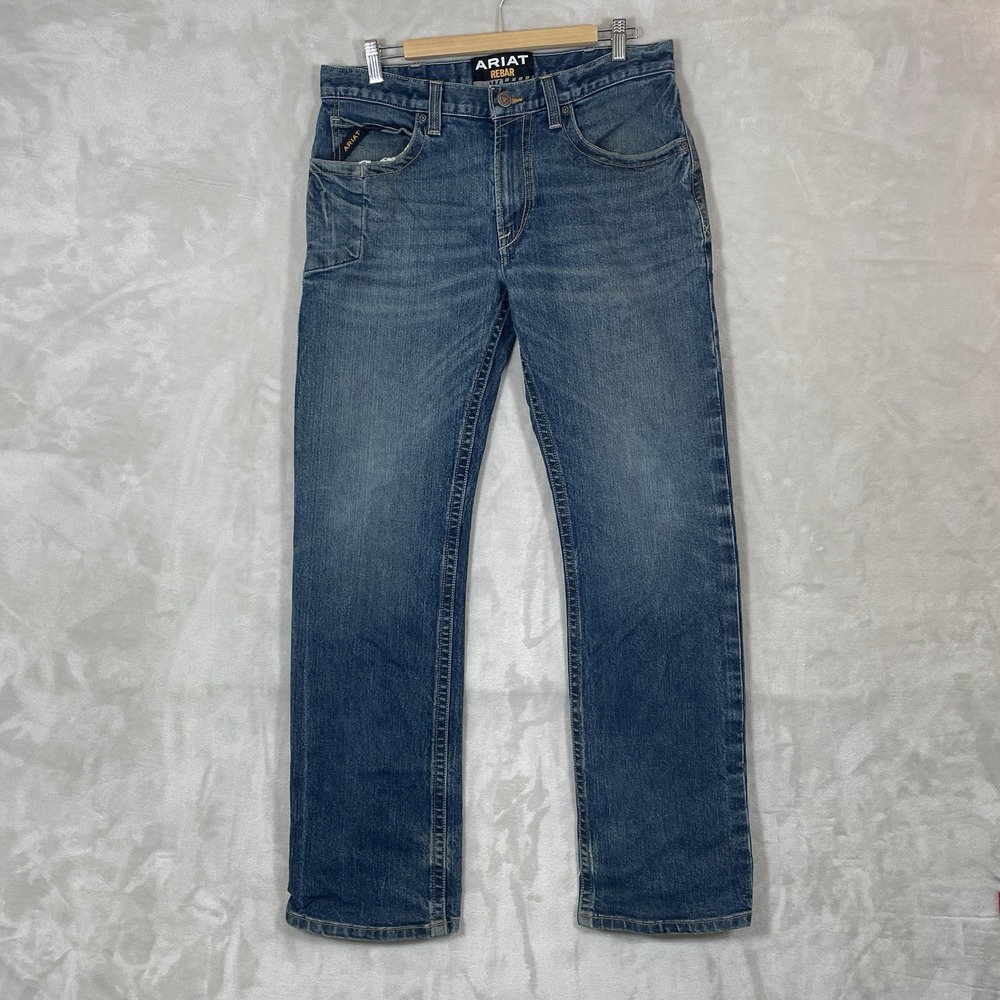 Ariat Rebar M4 Jeans Mens 32x34 Relaxed Bootcut Stretch Blue Denim